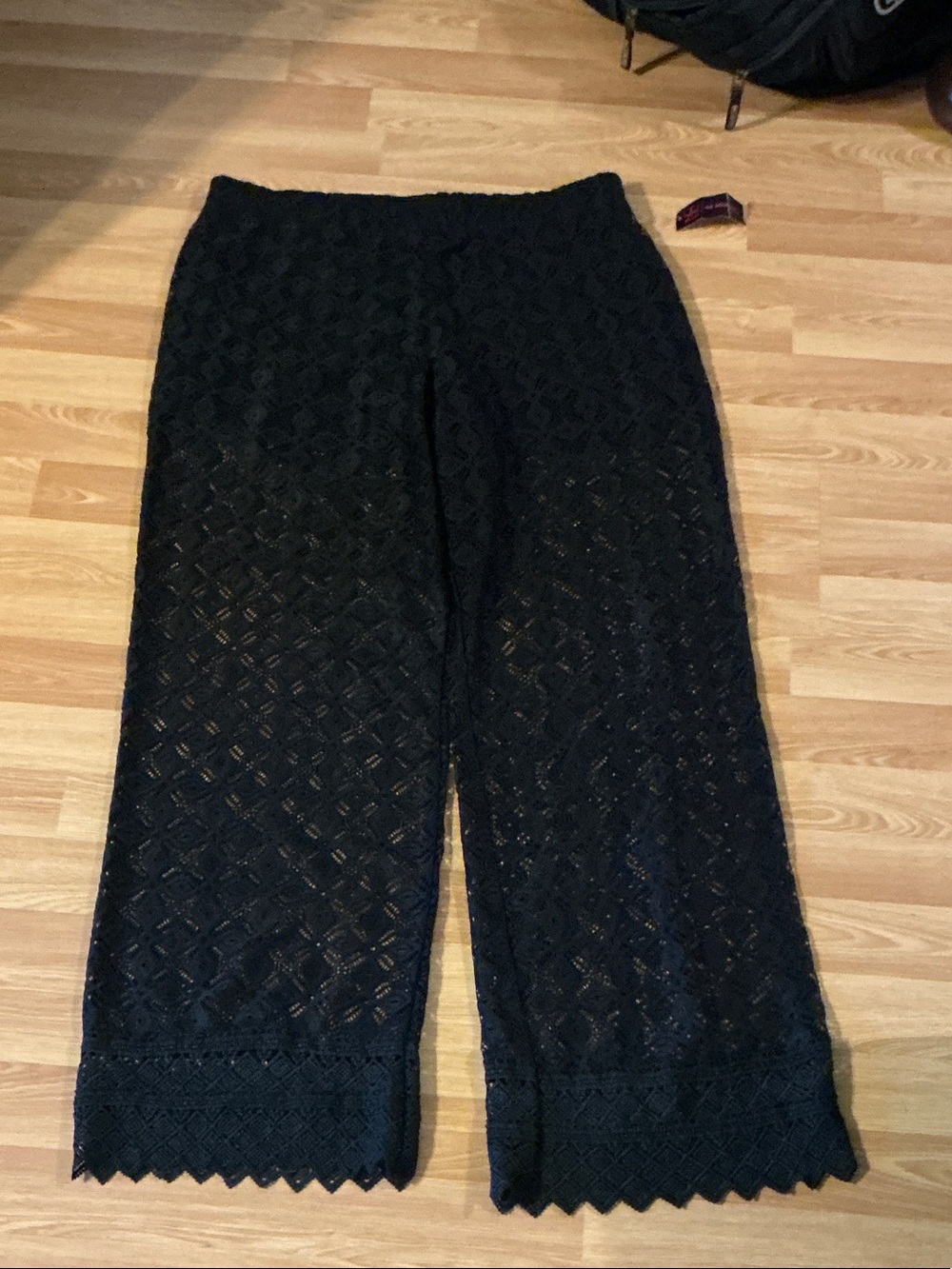 No Boundaries Black Lace Crochet Pants with Scalloped Trim